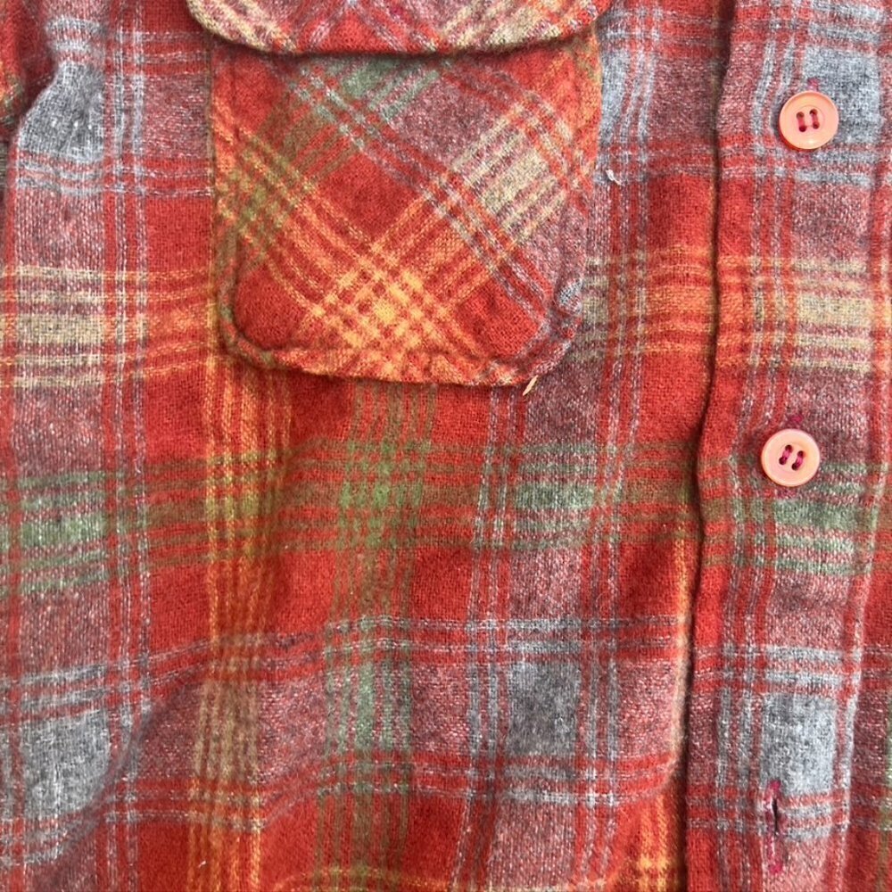** Vintage 1970s Richman Bros Red Green Plaid Wool Button Front Shirt S - Picture 10 of 11